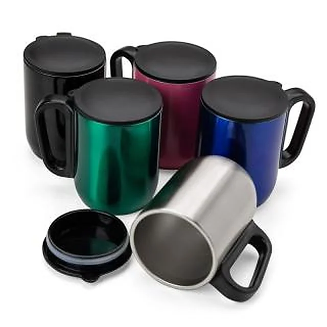 Caneca Metal Parede Dupla com Tampa Plástica