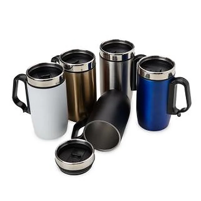 Caneca Metal Parede Dupla com Tampa Plástica e Base Antiderrapante