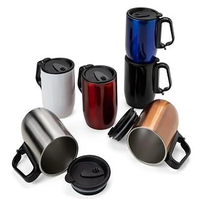 Caneca Metal Parede Dupla com Tampa Plástica e Base Antiderrapante