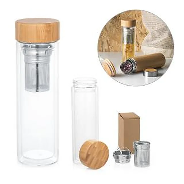 Garrafa Squeeze Vidro com Infusor em Aço Inox
