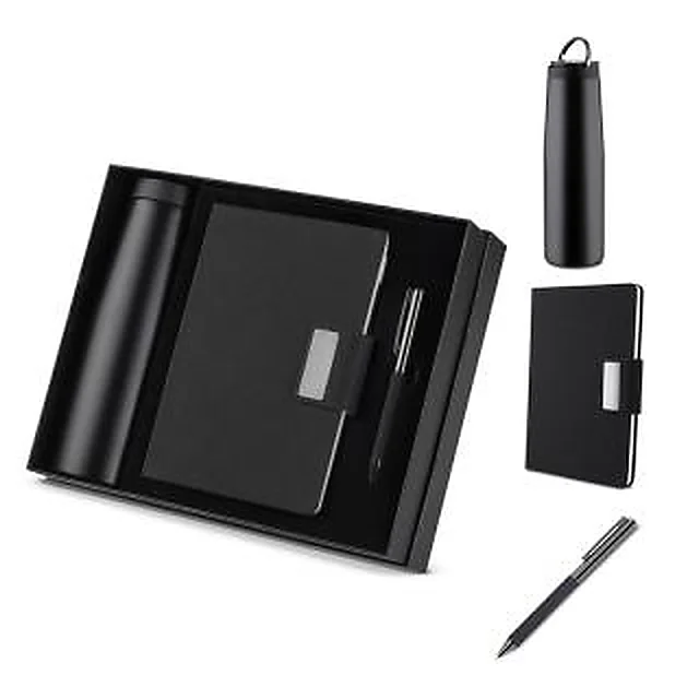 Kit escritório 3 peças Caderno, Garrafa e Caneta
