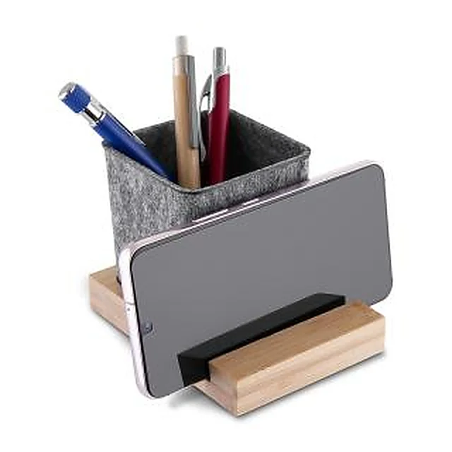 Suporte para Celular em Bambu com Porta Objetos