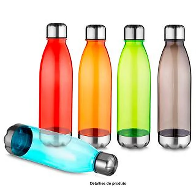 Garrafa Squeeze Plástico com Tampa em Aço Inox