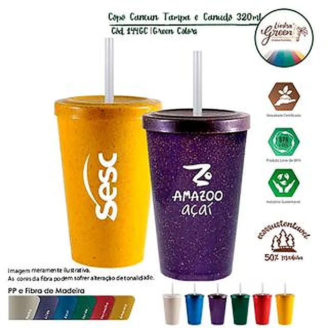 Copo Ecológico com Tampa e Canudo