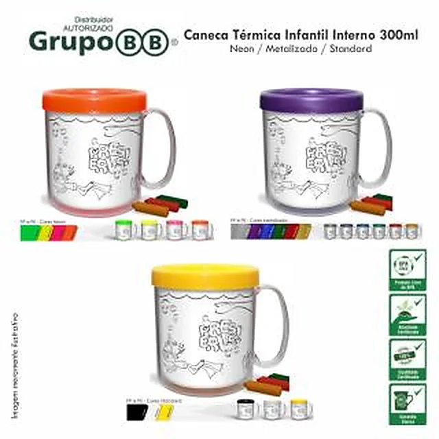 Caneca Plástica Térmica com Refil para Colorir
